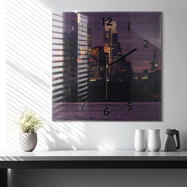 Zegar ścienny kwadratowy Panorama miasta Philadelphia
