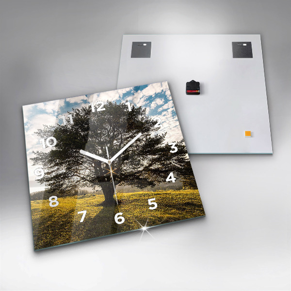 Zegar ścienny kwadratowy Drzewo na wzgórzu