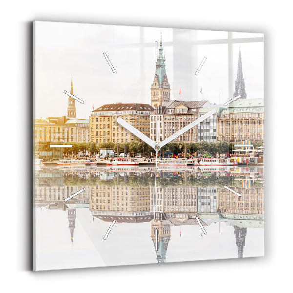 Kwadratowy zegar Rzeka Hamburg Niemcy