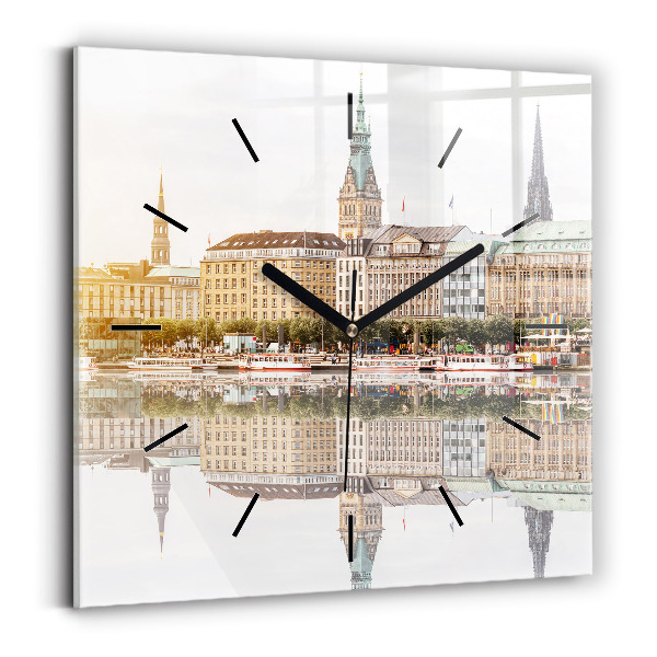 Kwadratowy zegar Rzeka Hamburg Niemcy