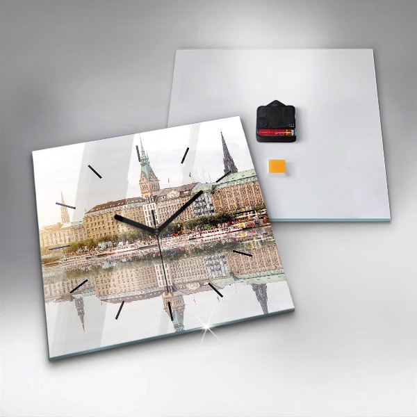 Kwadratowy zegar Rzeka Hamburg Niemcy
