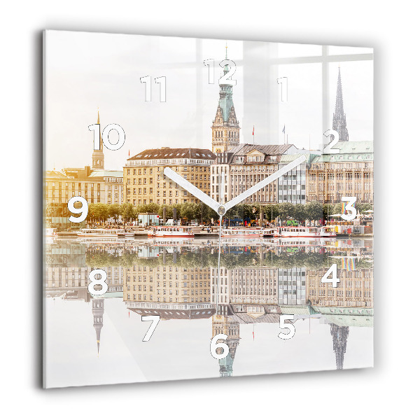 Kwadratowy zegar Rzeka Hamburg Niemcy