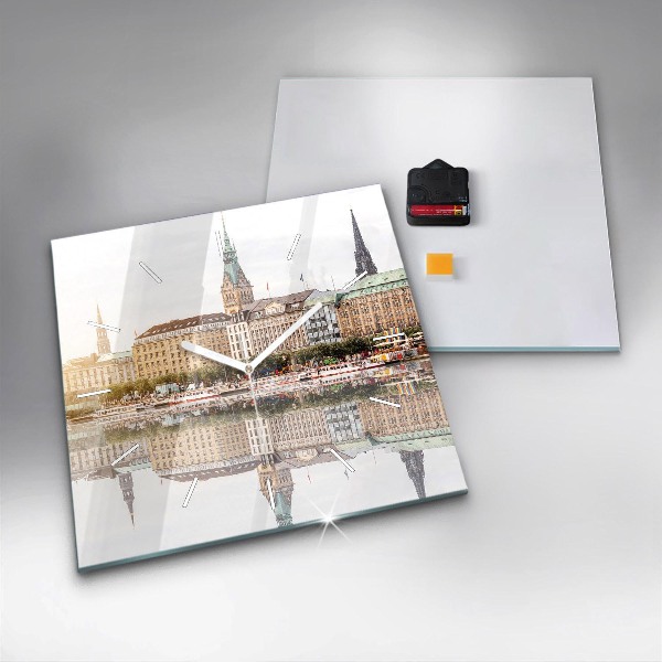 Kwadratowy zegar Rzeka Hamburg Niemcy