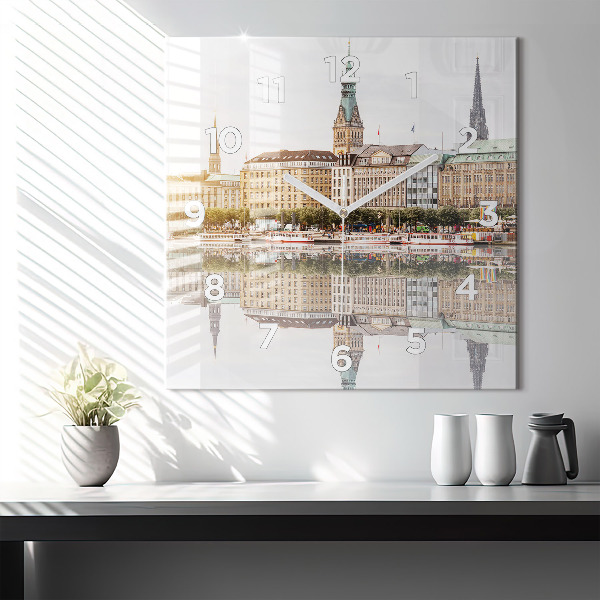 Kwadratowy zegar Rzeka Hamburg Niemcy