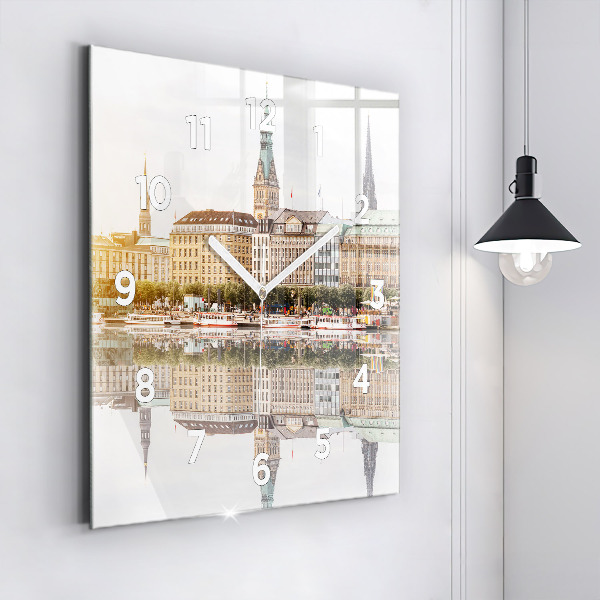 Kwadratowy zegar Rzeka Hamburg Niemcy
