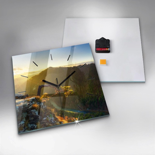 Zegar na ścianę kwadratowy Zachód słońca nad górami