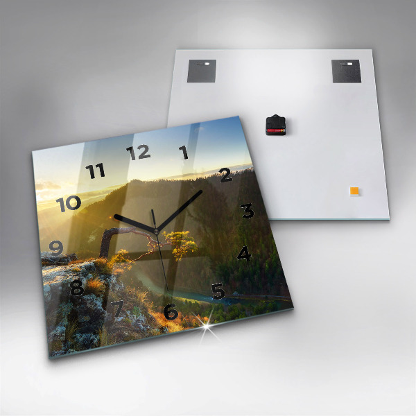 Zegar na ścianę kwadratowy Zachód słońca nad górami