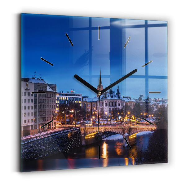 Kwadratowy zegar Panorama miasta Pilzno