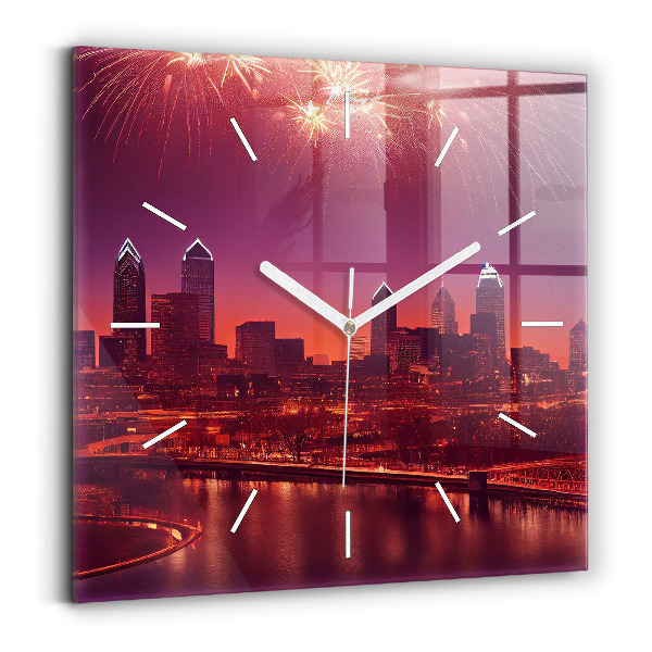 Zegar ścienny kwadratowy Miasto nocą w Philadelphia