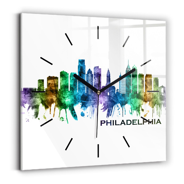 Zegar ścienny kwadratowy Kolorowa Philadelphia