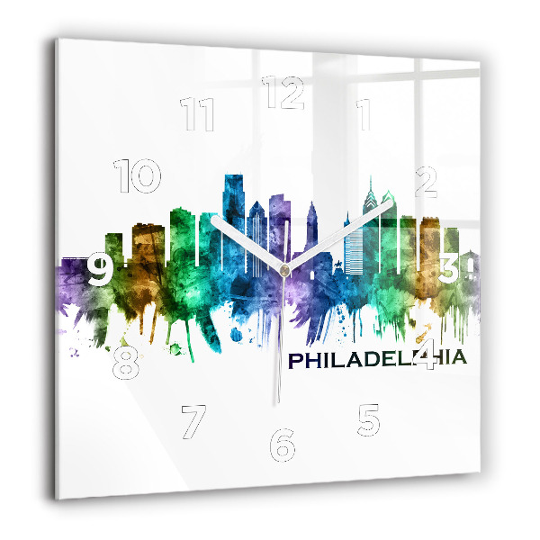 Zegar ścienny kwadratowy Kolorowa Philadelphia