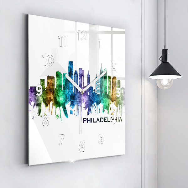 Zegar ścienny kwadratowy Kolorowa Philadelphia