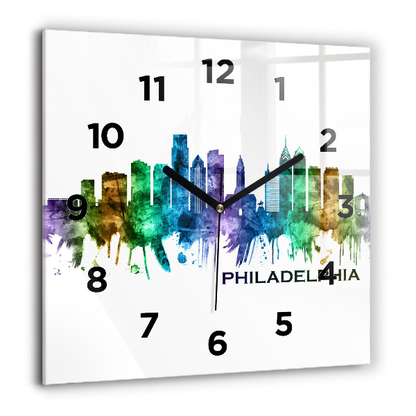 Zegar ścienny kwadratowy Kolorowa Philadelphia