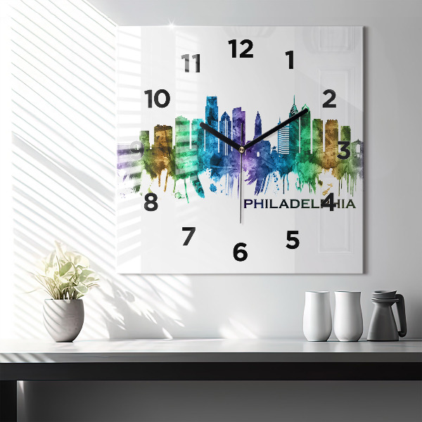 Zegar ścienny kwadratowy Kolorowa Philadelphia