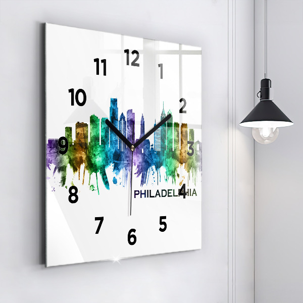 Zegar ścienny kwadratowy Kolorowa Philadelphia