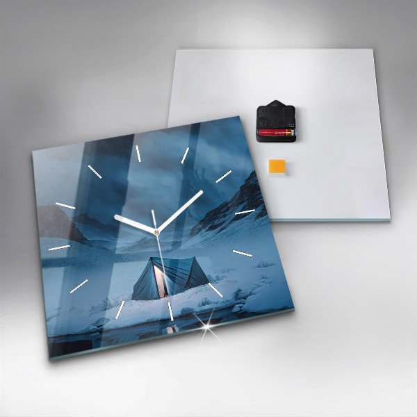 Zegar ścienny kwadratowy Namiot w górach Islandii