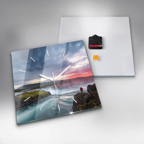 Kwadratowy zegar Krajobraz z wodospadem