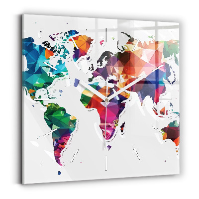 Zegar ścienny kwadratowy Mapa świata trójkąty