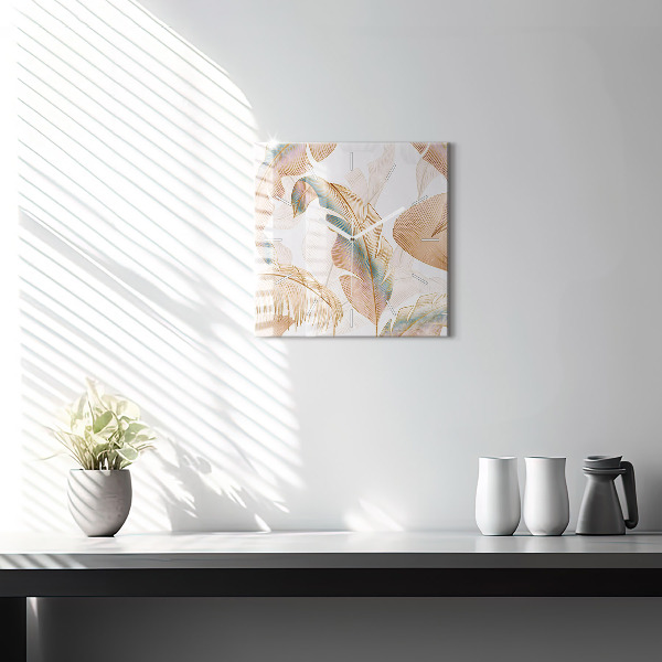 Zegar na ścianę kwadratowy Wzór liści natura