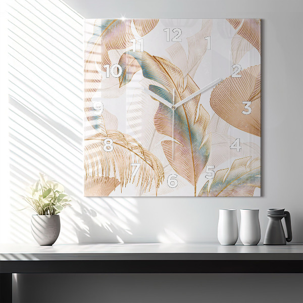 Zegar na ścianę kwadratowy Wzór liści natura