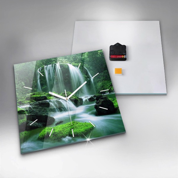 Zegar na ścianę kwadratowy Wodospad wśród mchu