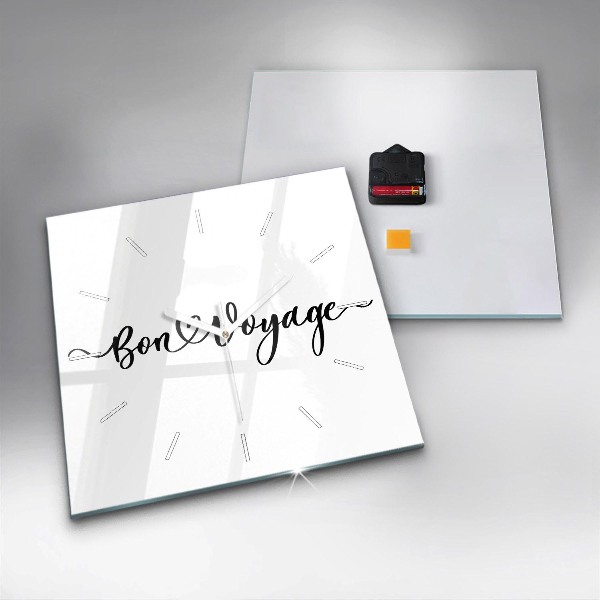 Zegar na ścianę kwadratowy Napis Bon voyage