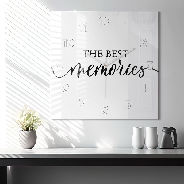 Zegar na ścianę kwadratowy Napis Memories