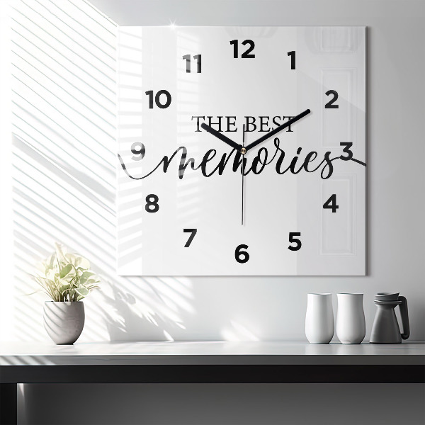 Zegar na ścianę kwadratowy Napis Memories