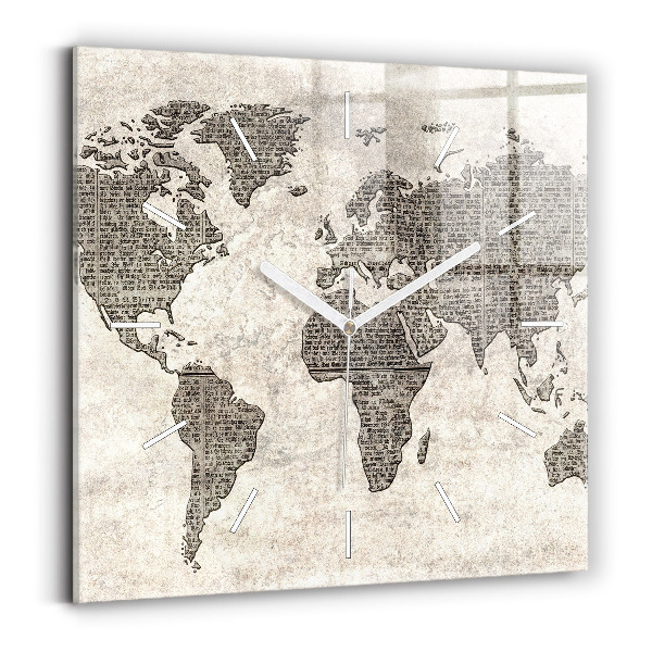 Zegar na ścianę kwadratowy Mapa świata gazeta