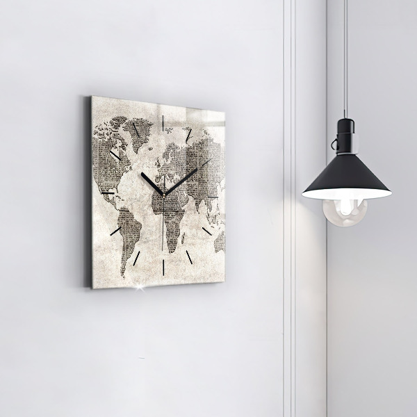 Zegar na ścianę kwadratowy Mapa świata gazeta