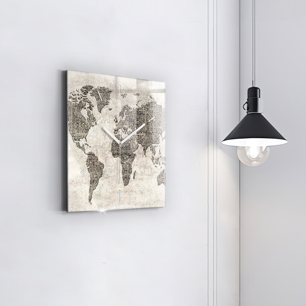 Zegar na ścianę kwadratowy Mapa świata gazeta