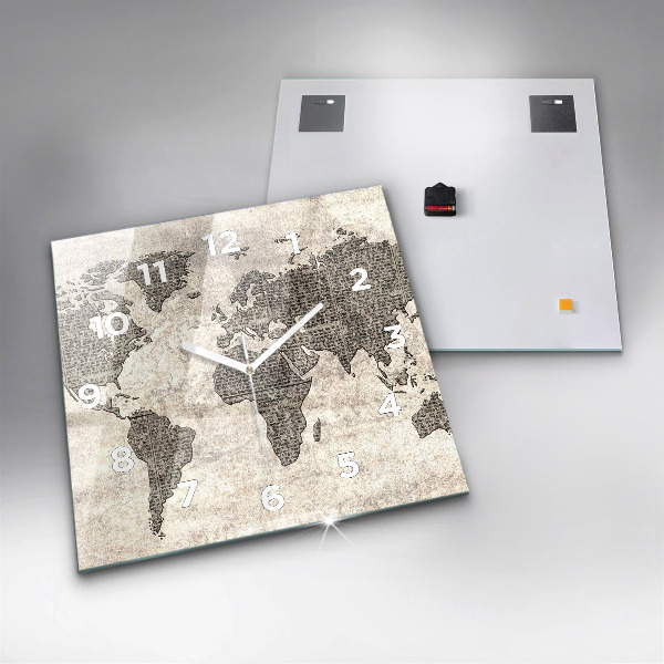 Zegar na ścianę kwadratowy Mapa świata gazeta