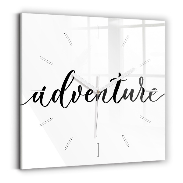 Zegar na ścianę kwadratowy Napis Adventure