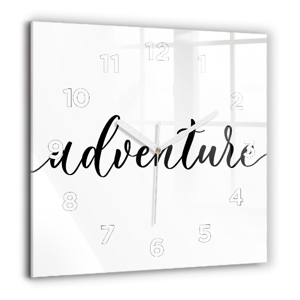 Zegar na ścianę kwadratowy Napis Adventure