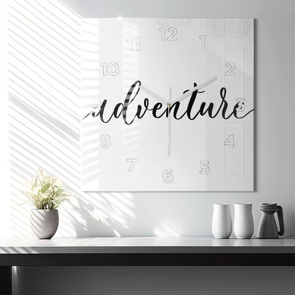 Zegar na ścianę kwadratowy Napis Adventure