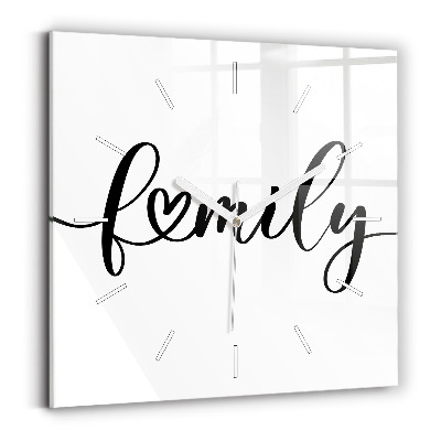 Zegar na ścianę kwadratowy Napis Family i serce