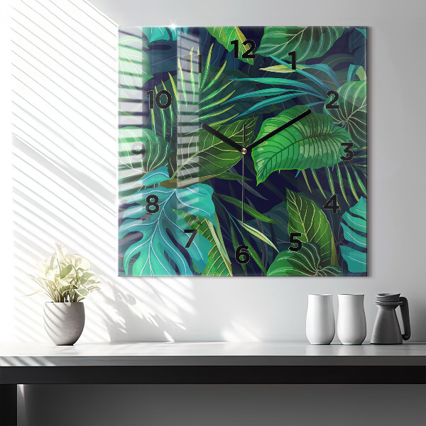 Zegar na ścianę kwadratowy Egzotyczne liście