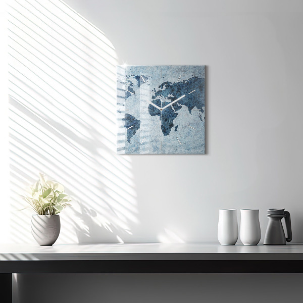 Zegar na ścianę kwadratowy Malowana mapa świata