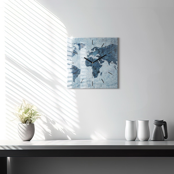 Zegar na ścianę kwadratowy Malowana mapa świata