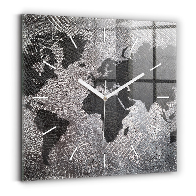 Zegar na ścianę kwadratowy Mapa świata beton