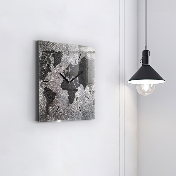 Zegar na ścianę kwadratowy Mapa świata beton