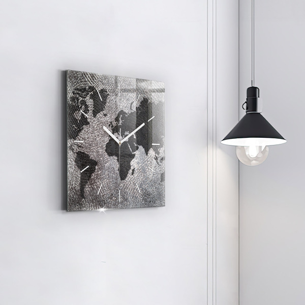 Zegar na ścianę kwadratowy Mapa świata beton