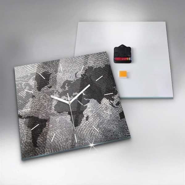 Zegar na ścianę kwadratowy Mapa świata beton