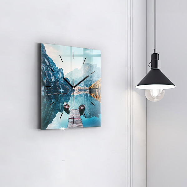 Zegar na ścianę kwadratowy Łódki na jeziorze