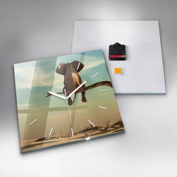 Zegar na ścianę kwadratowy Słoń na drzewie