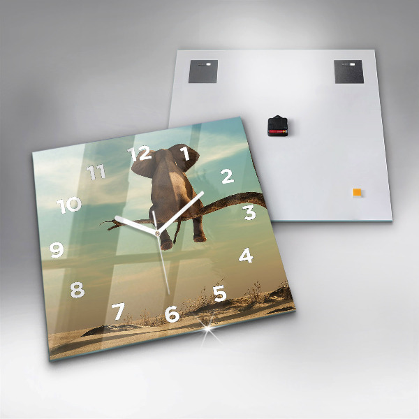 Zegar na ścianę kwadratowy Słoń na drzewie