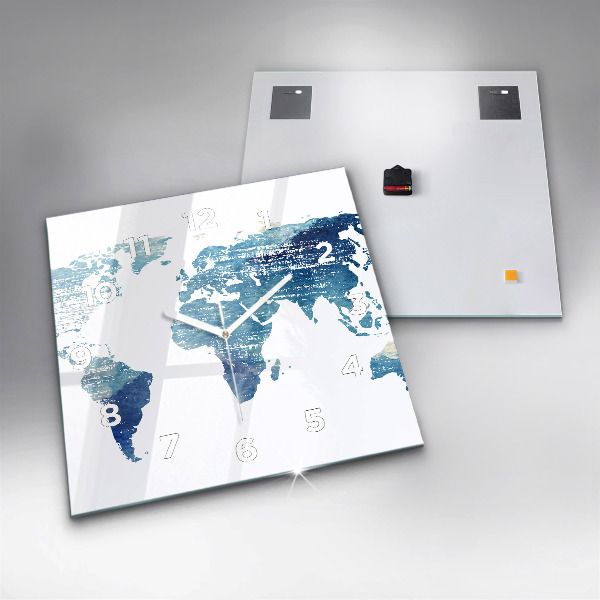 Zegar na ścianę kwadratowy Mapa świata