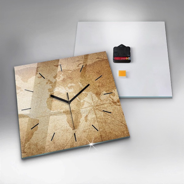 Kwadratowy zegar Mapa świata vintage