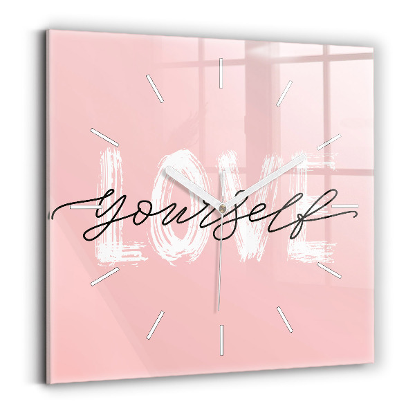 Kwadratowy zegar Napis Love yourself