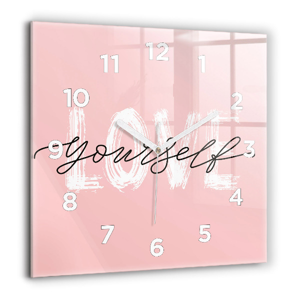 Kwadratowy zegar Napis Love yourself
